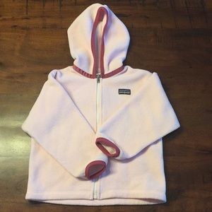 Toddler girls Patagonia zip up fleece with hood